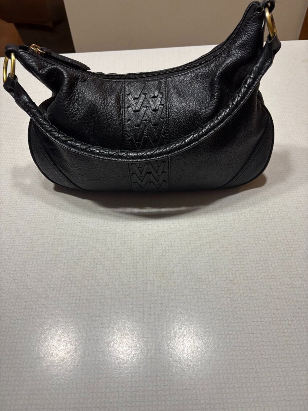 Like New Wilson's Leather Decorated Black Pebble Leather Shoulder Bag